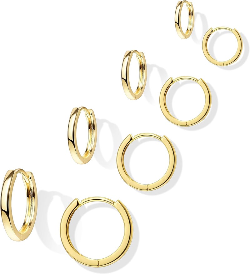 Poxtex Small Gold Huggie Hoop Earrings Set for Women Men Hypoallergenic 14K Plated Stack Cartilage Earrings, Multiple Piercing Lightweight Mini Thin Cute Dainty Trendy Jewelry Set Christmas Gifts for Women - Image 1